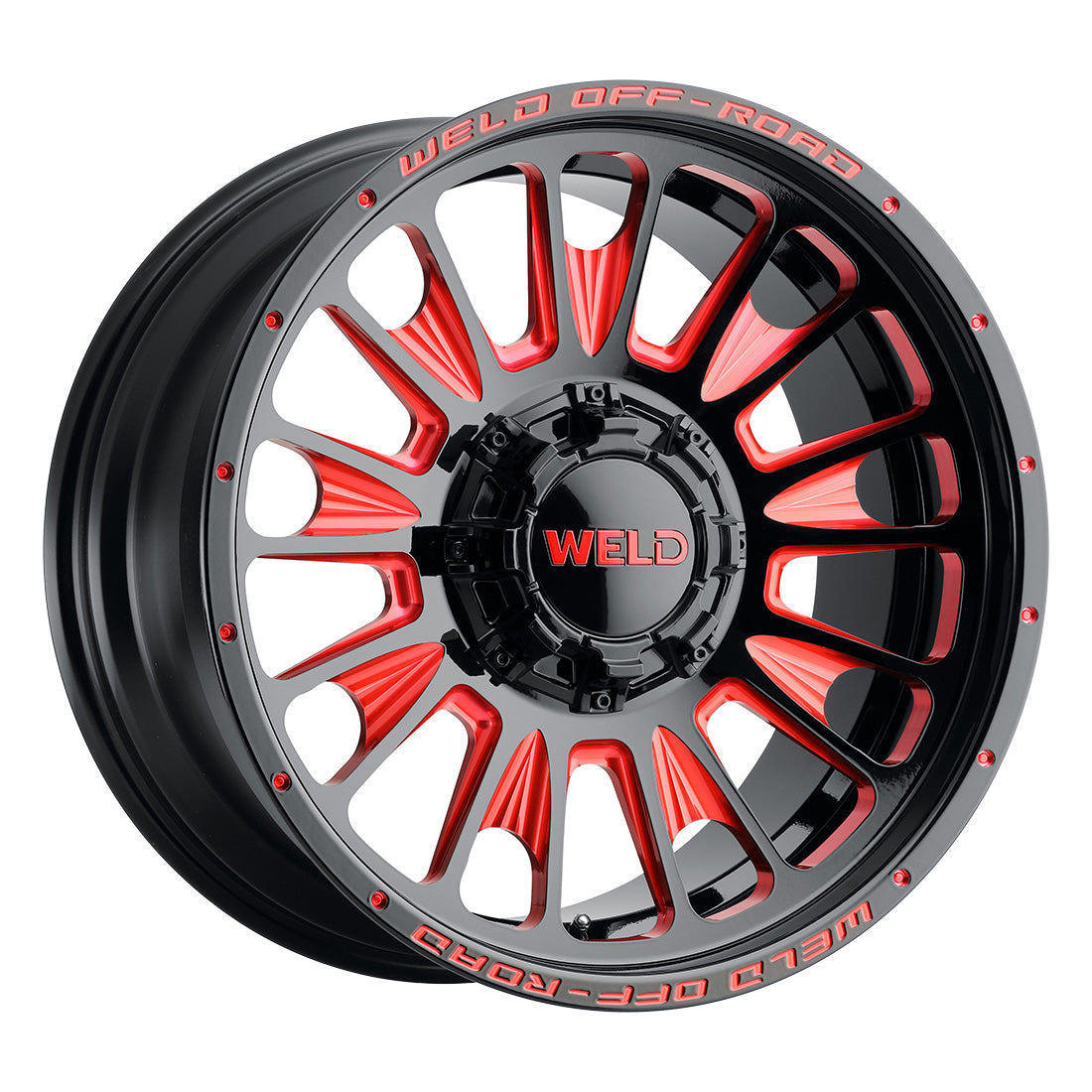 22x12 Scorch 6x135 6x139.7 ET-44 BS4.75 Gloss BLK MIL RED 106.1
